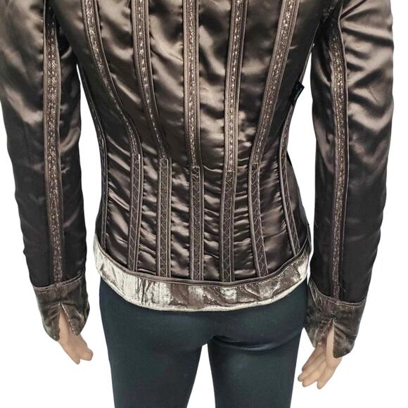 Elie Tahari Tweed Blazer Jacket w Velvet Collar Reversible Wool Blend XS/S Brown - Picture 12 of 13